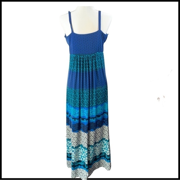 Soma Sleeveless Mixed Pattern Blue Maxi Women's Dress, M - Picture 2 of 4